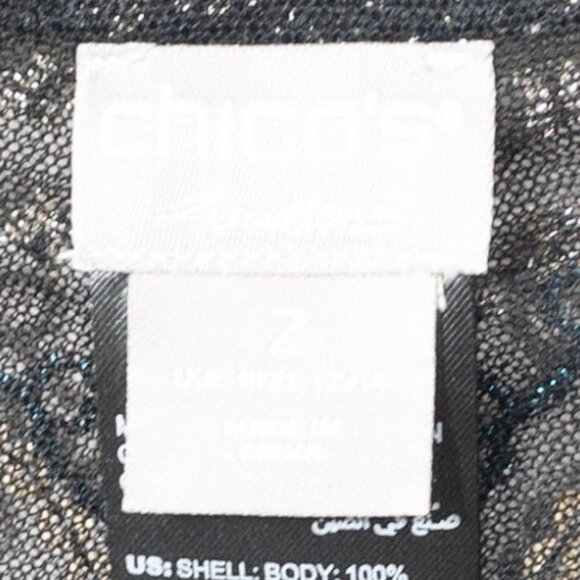 Chico's Sheer Open Jacket Travelers Collection Gold Black Geometric SZ L Sequin - Picture 10 of 11